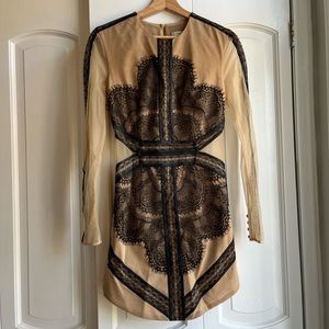 Three Floor Black & Tan Lace Mini Dress